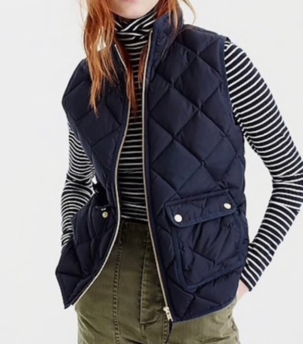 J.Crew Black Full Zip Quilted Vest Flap Front Pockets Women's Small Preppy